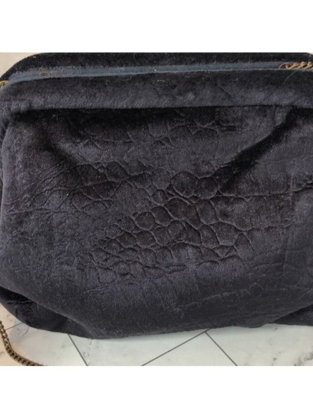 Anthropologie Womens Mollie Black Velvet Clutch Purse Bag with Chain Strap - Picture 2 of 11